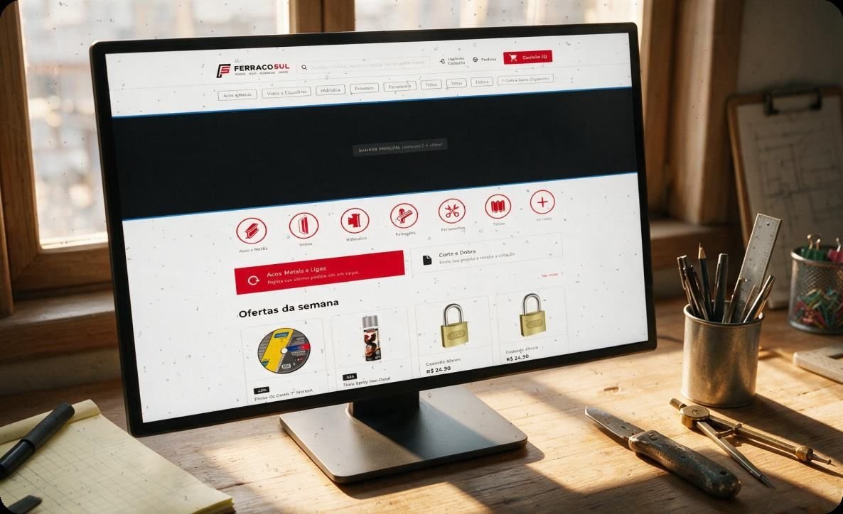 Loja online da Ferraço Sul em um monitor